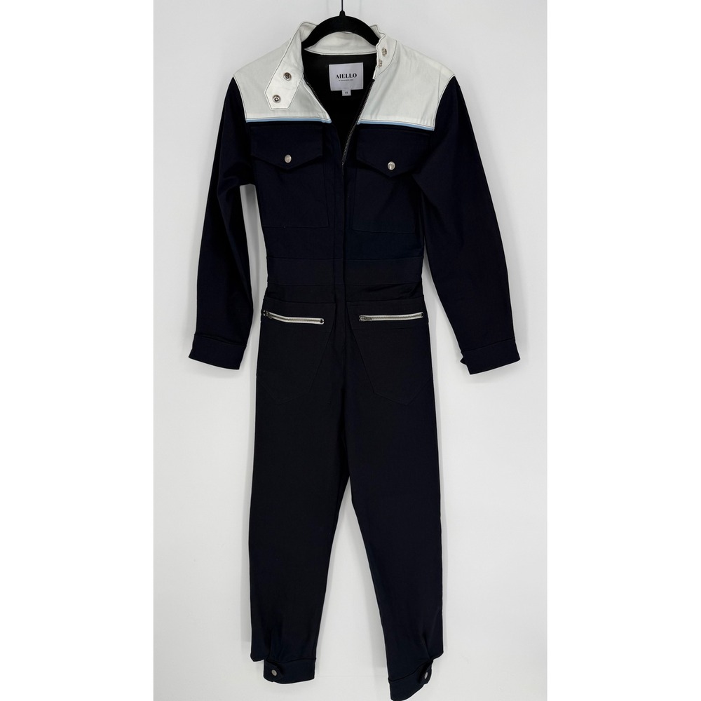 FRANKIES BIKINIS AIELLO‎ GARAGE JUMPSUIT NAVY BLUE WHITE XS
